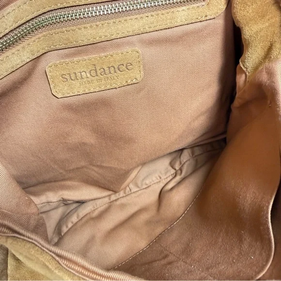 SUNDANCE Tan Suede Leather Quilted Shearling Lined Shoulder Bag NWOT - Picture 10 of 13